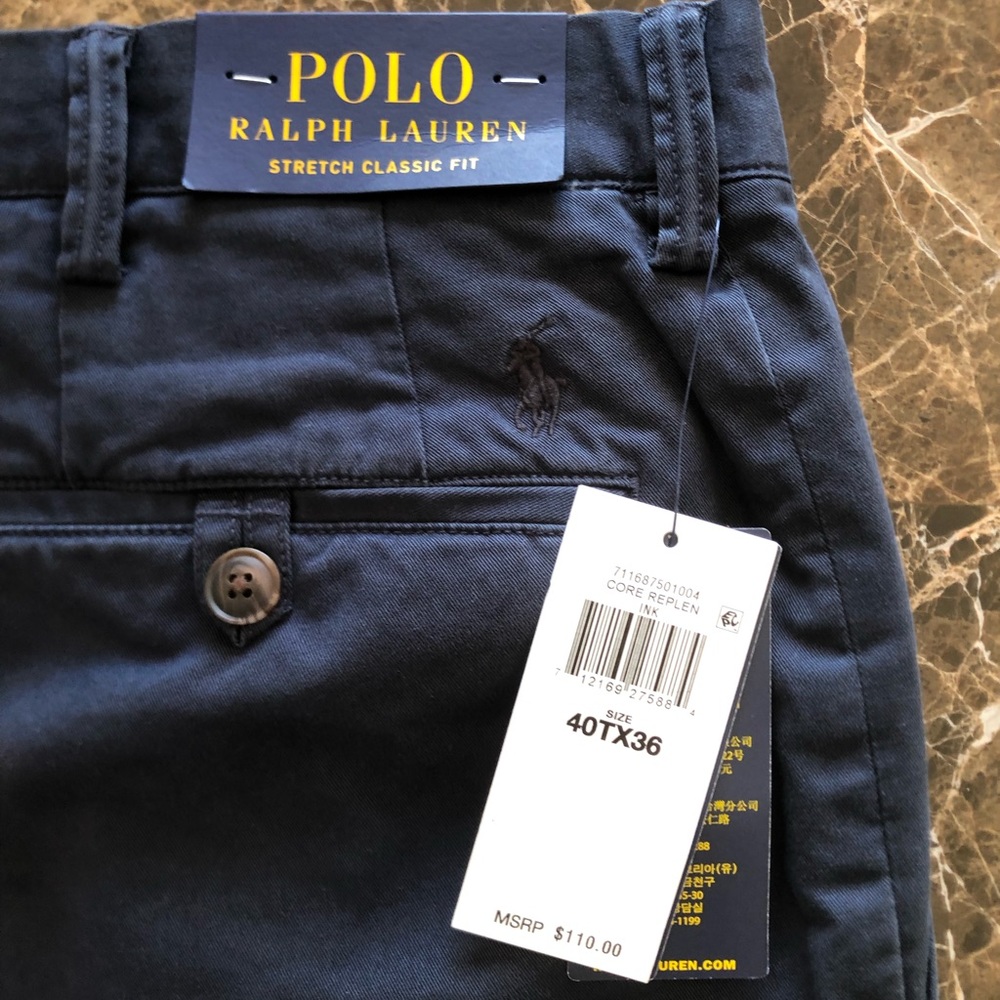 Men's POLO RALPH LAUREN Navy Blue Pants 40Tx36 NWT Stretch Classic Fit MSRP $110